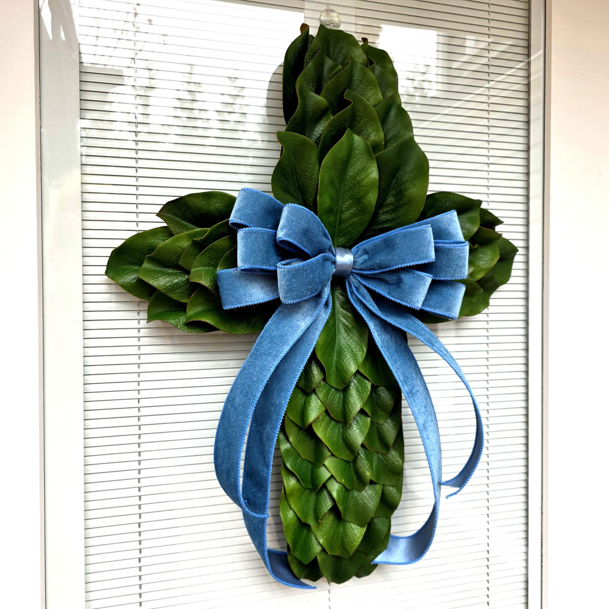 Magnolia Leaf Cross Wreath for Front Door, Farmhouse Religious Decor, Jesus Easter & Lent Cross Wreaths, Christian Door Hanger