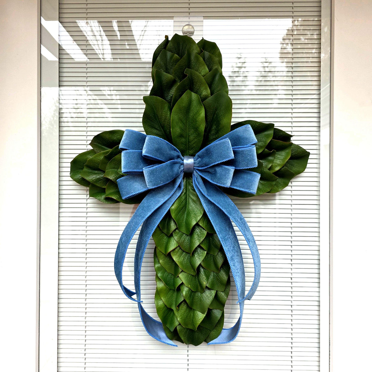 Magnolia Leaf Cross Wreath for Front Door, Farmhouse Religious Decor, Jesus Easter & Lent Cross Wreaths, Christian Door Hanger