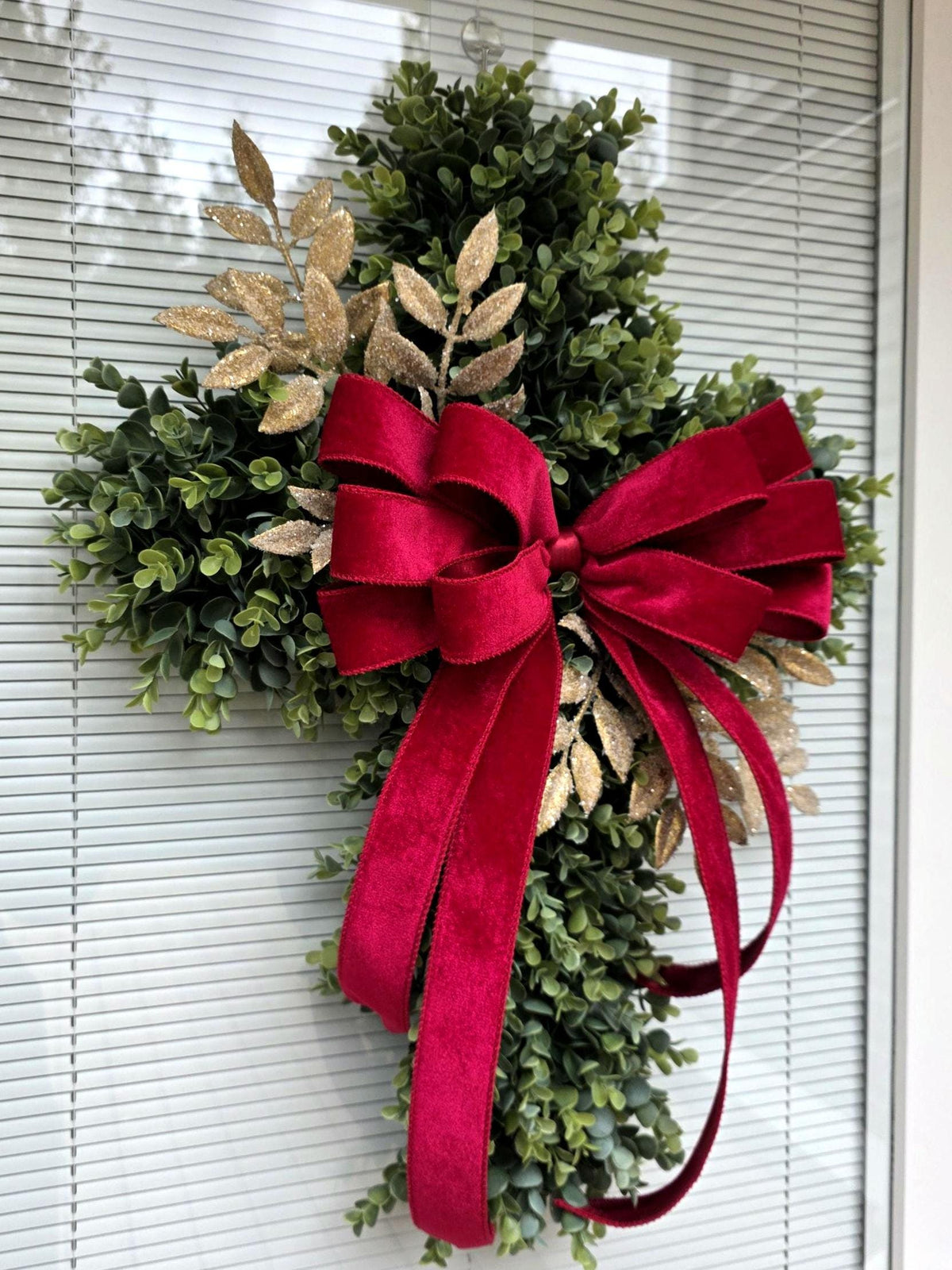 Boxwood Cross Wreath for Front Door, Farmhouse Religious Decor, Easter & Lent Cross Wreaths, Christian Door Hanger