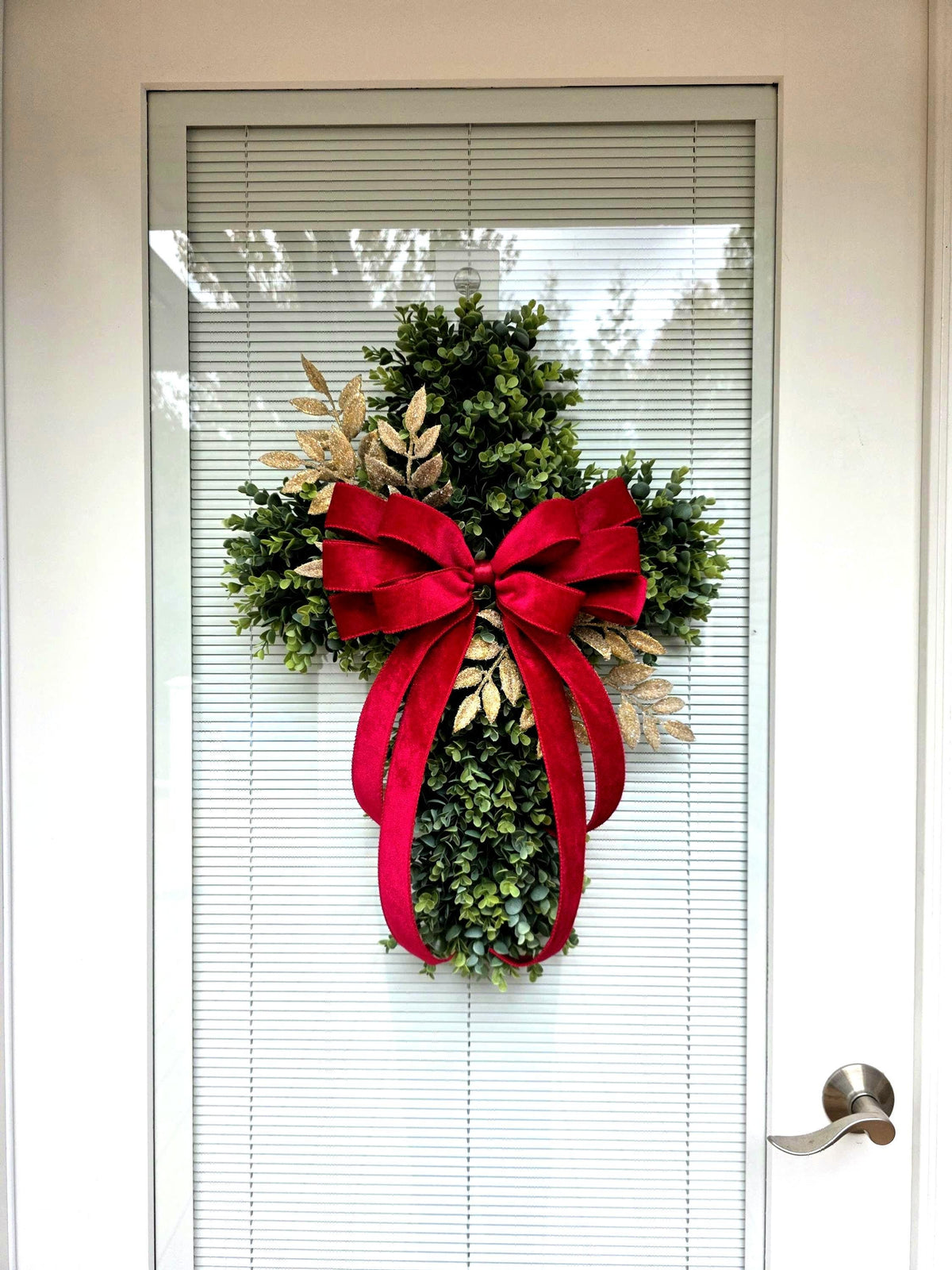 Boxwood Cross Wreath for Front Door, Farmhouse Religious Decor, Easter & Lent Cross Wreaths, Christian Door Hanger