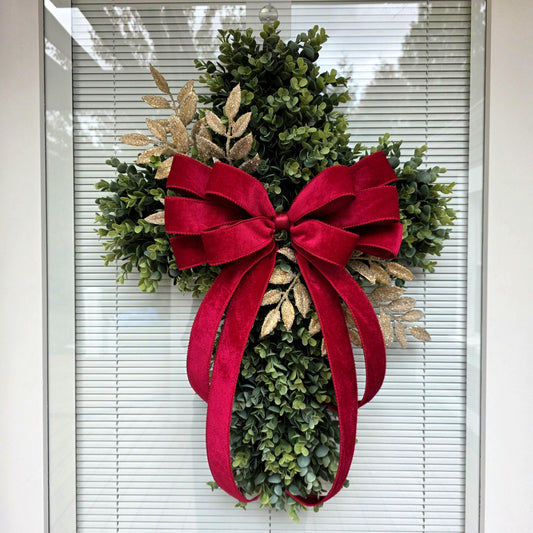Boxwood Cross Wreath for Front Door, Farmhouse Religious Decor, Easter & Lent Cross Wreaths, Christian Door Hanger