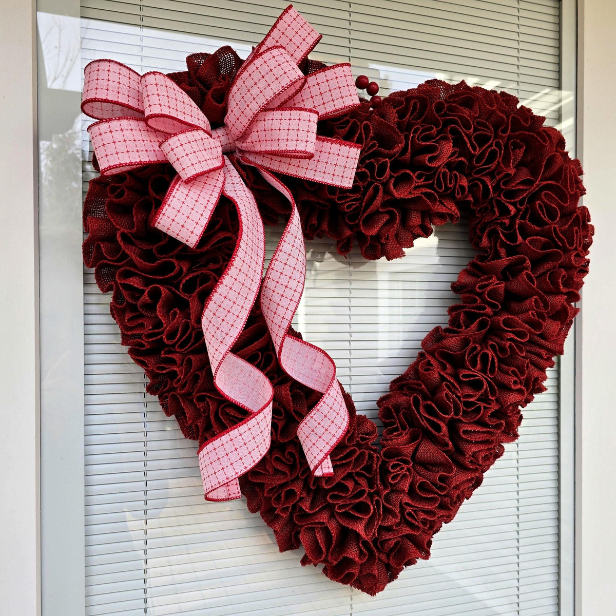 Valentine Wreath For Front Door Decor - 22" Heart Shaped Burlap Decor
