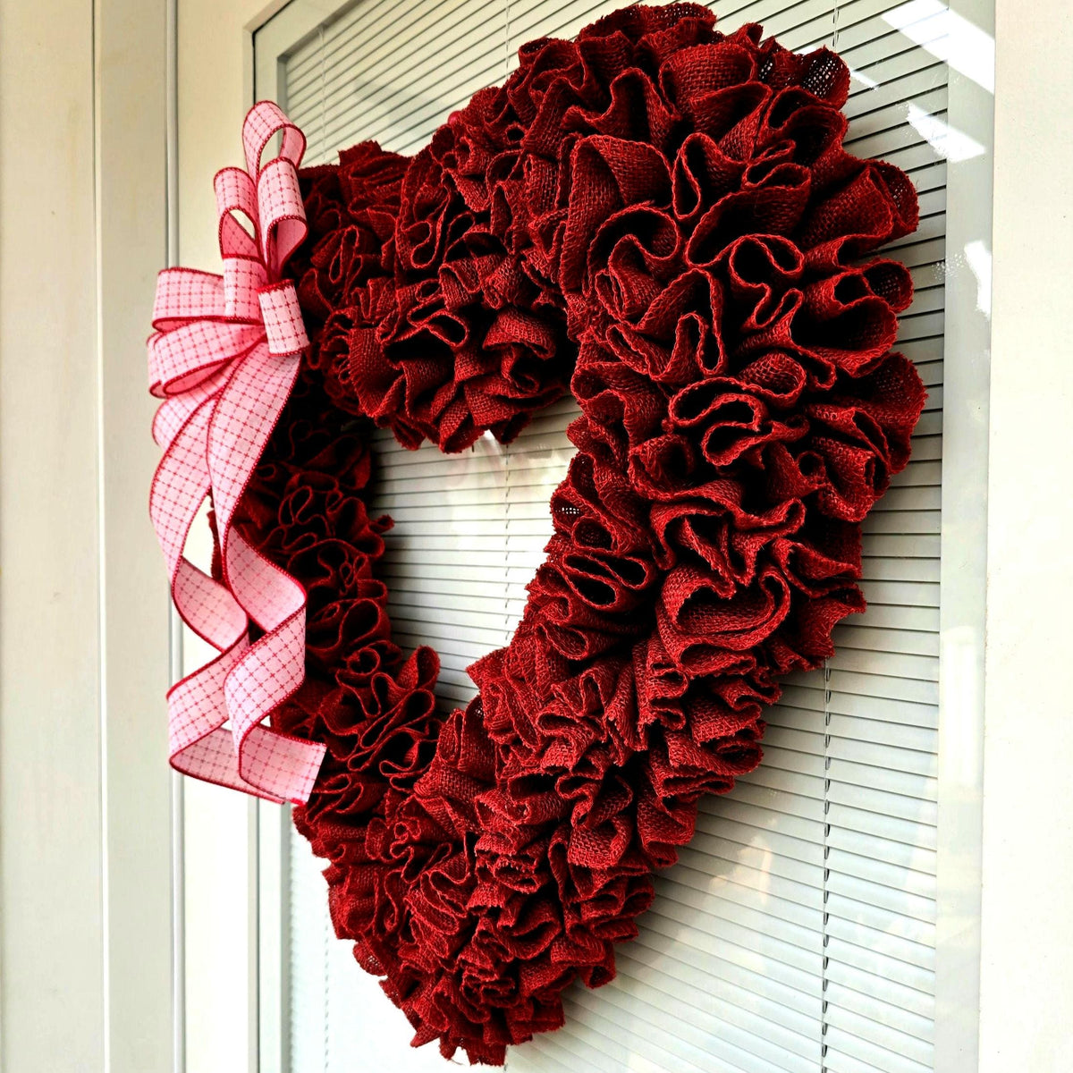 Valentine Wreath For Front Door Decor - 22" Heart Shaped Burlap Decor