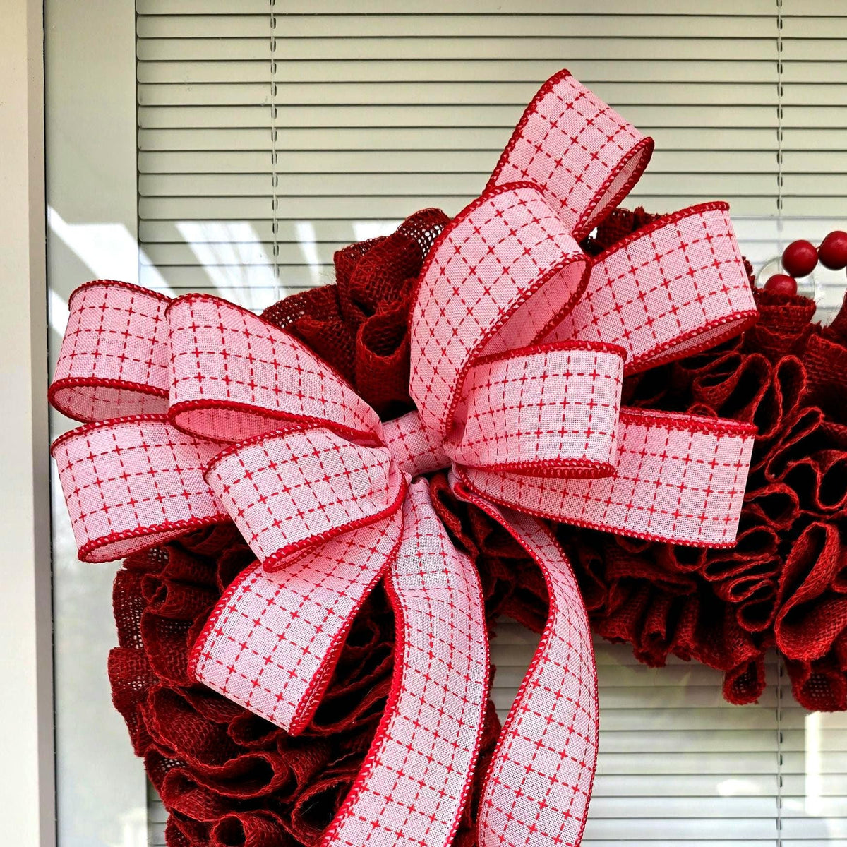 Valentine Wreath For Front Door Decor - 22" Heart Shaped Burlap Decor
