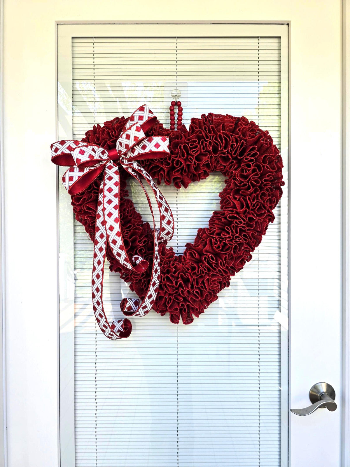 Valentine Wreath For Front Door Decor - Outdoor VDay Red Heart Shaped Hanger