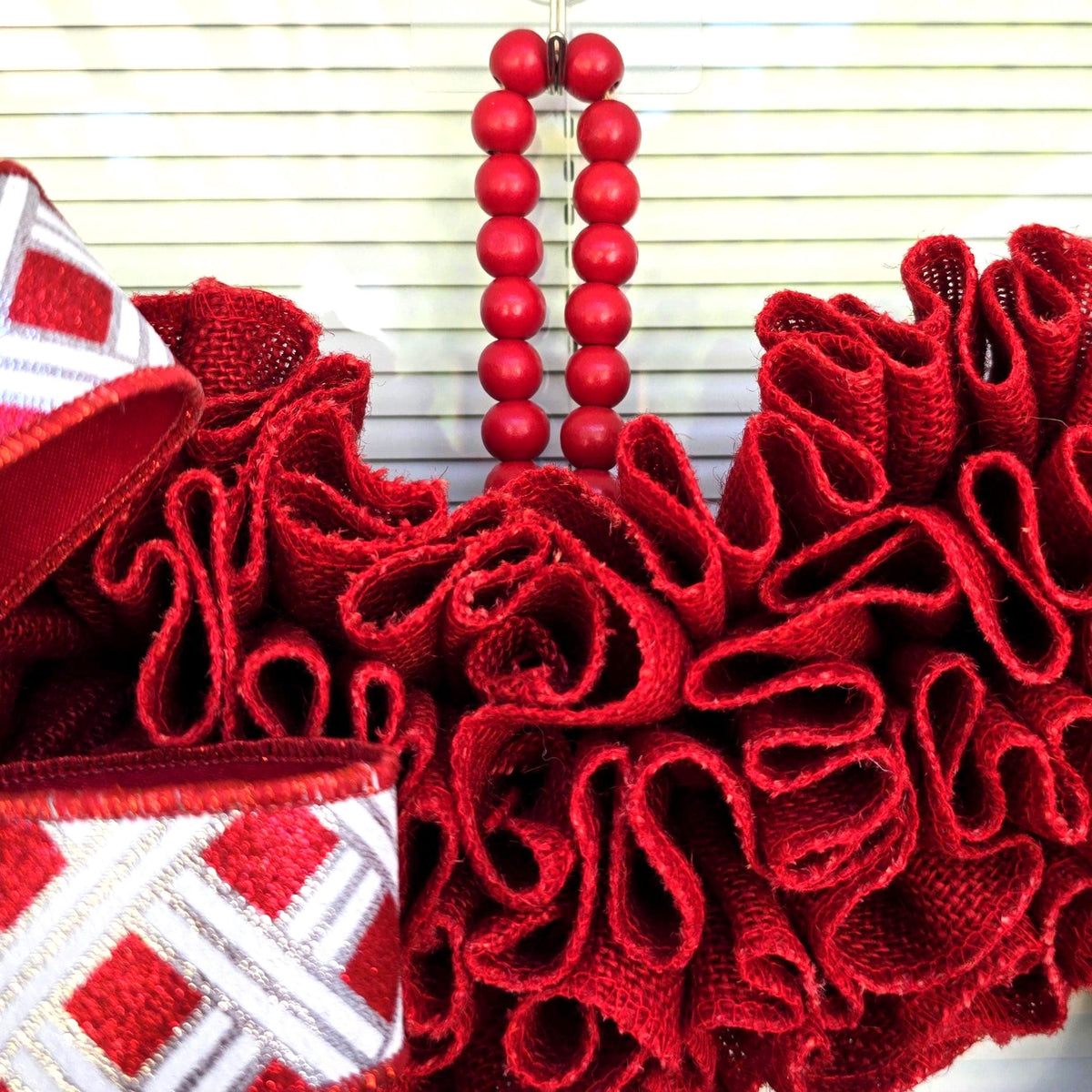 Valentine Wreath For Front Door Decor - Outdoor VDay Red Heart Shaped Hanger