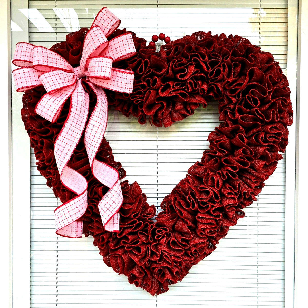 Valentine Wreath For Front Door Decor - 22" Heart Shaped Burlap Decor