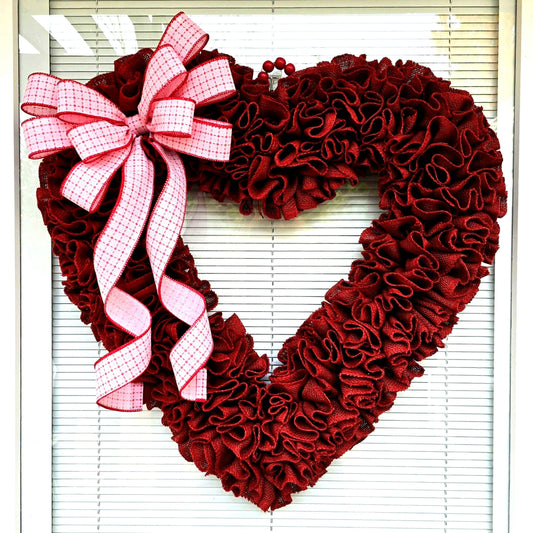 Valentine Wreath For Front Door Decor - 22" Heart Shaped Burlap Decor