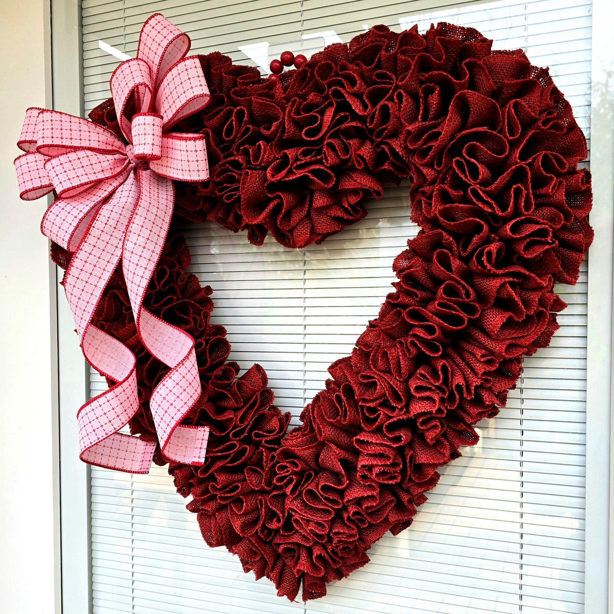 Valentine Wreath For Front Door Decor - 22" Heart Shaped Burlap Decor