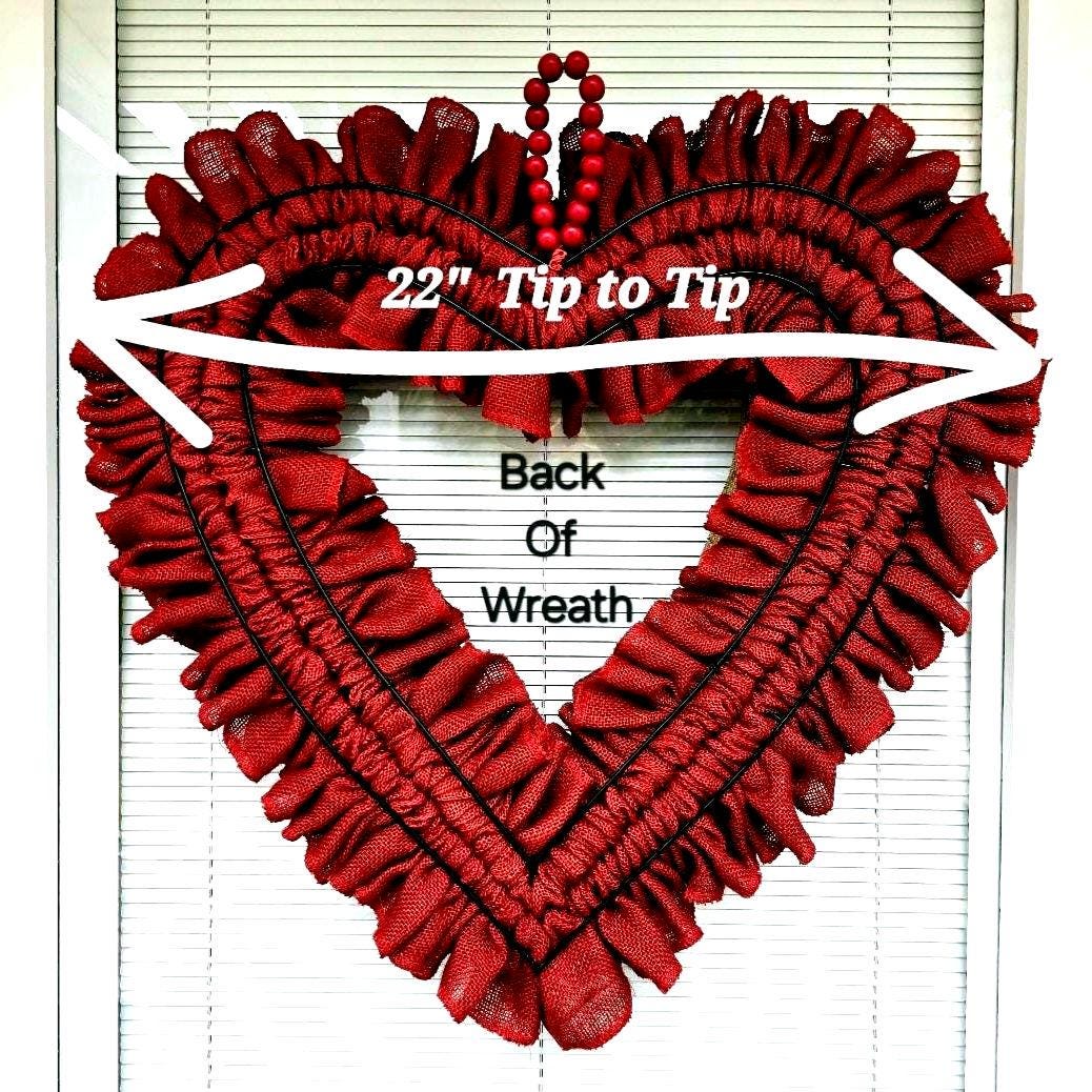 Valentine Wreath For Front Door Decor - 22" Heart Shaped Burlap Decor