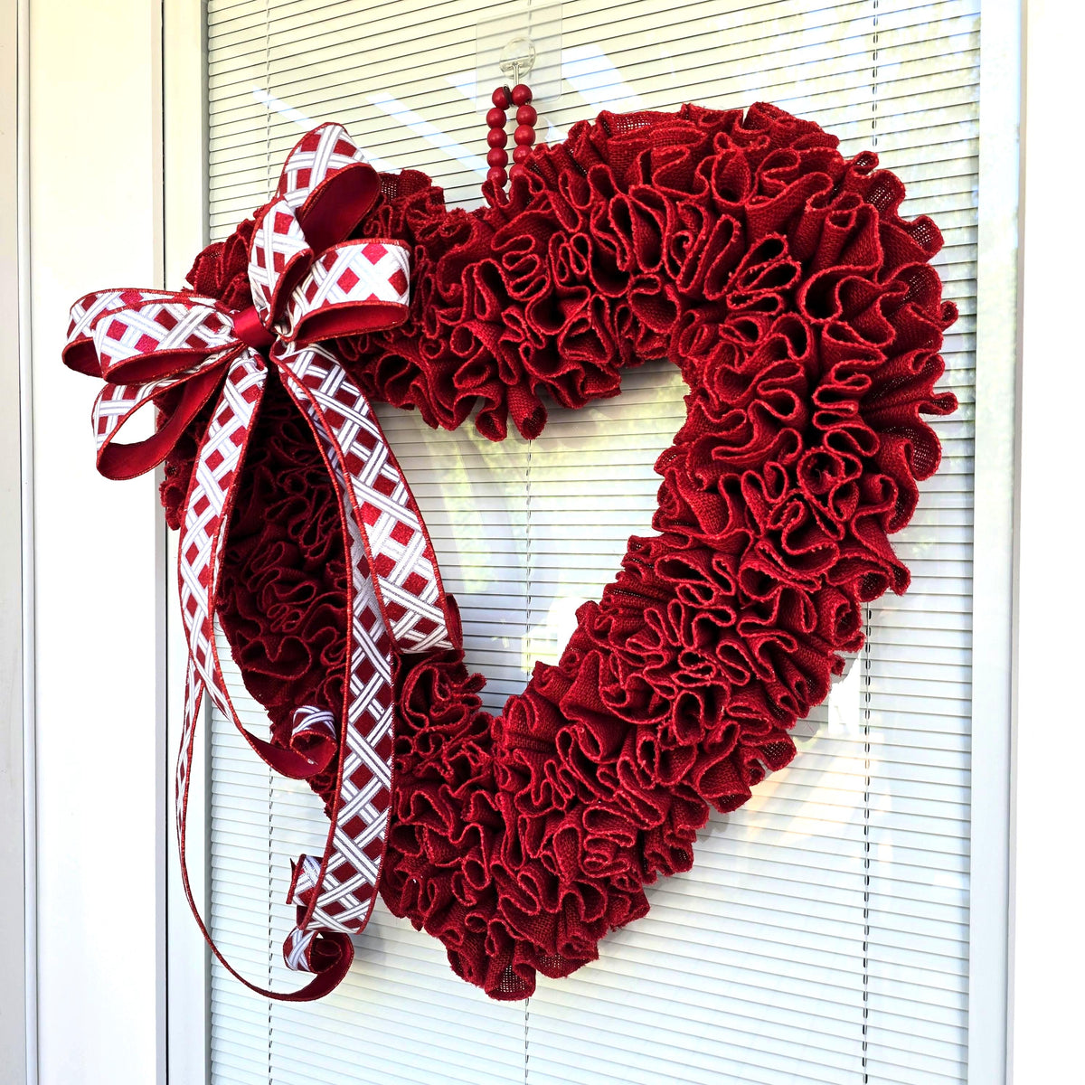 Valentine Wreath For Front Door Decor - Outdoor VDay Red Heart Shaped Hanger