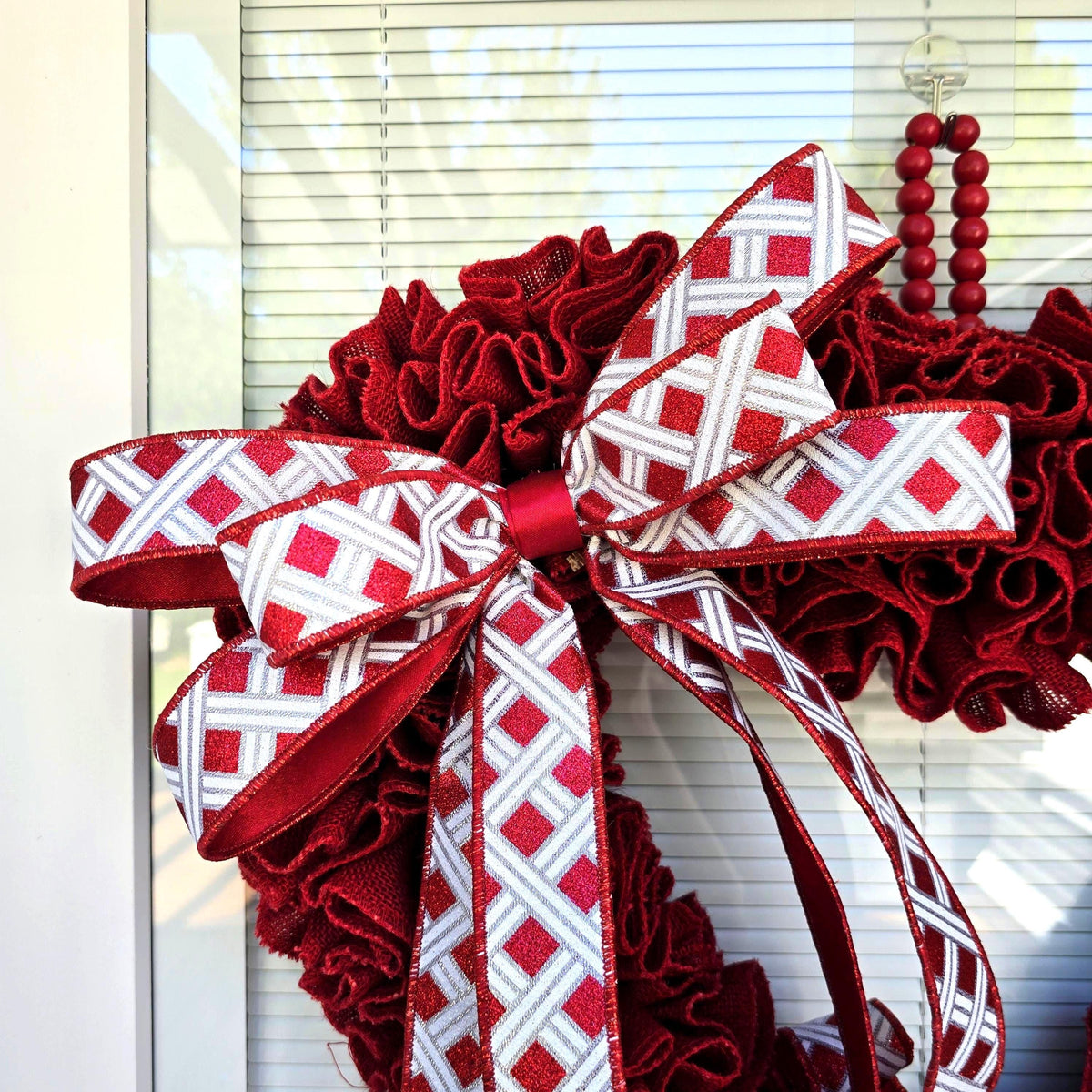Valentine Wreath For Front Door Decor - Outdoor VDay Red Heart Shaped Hanger