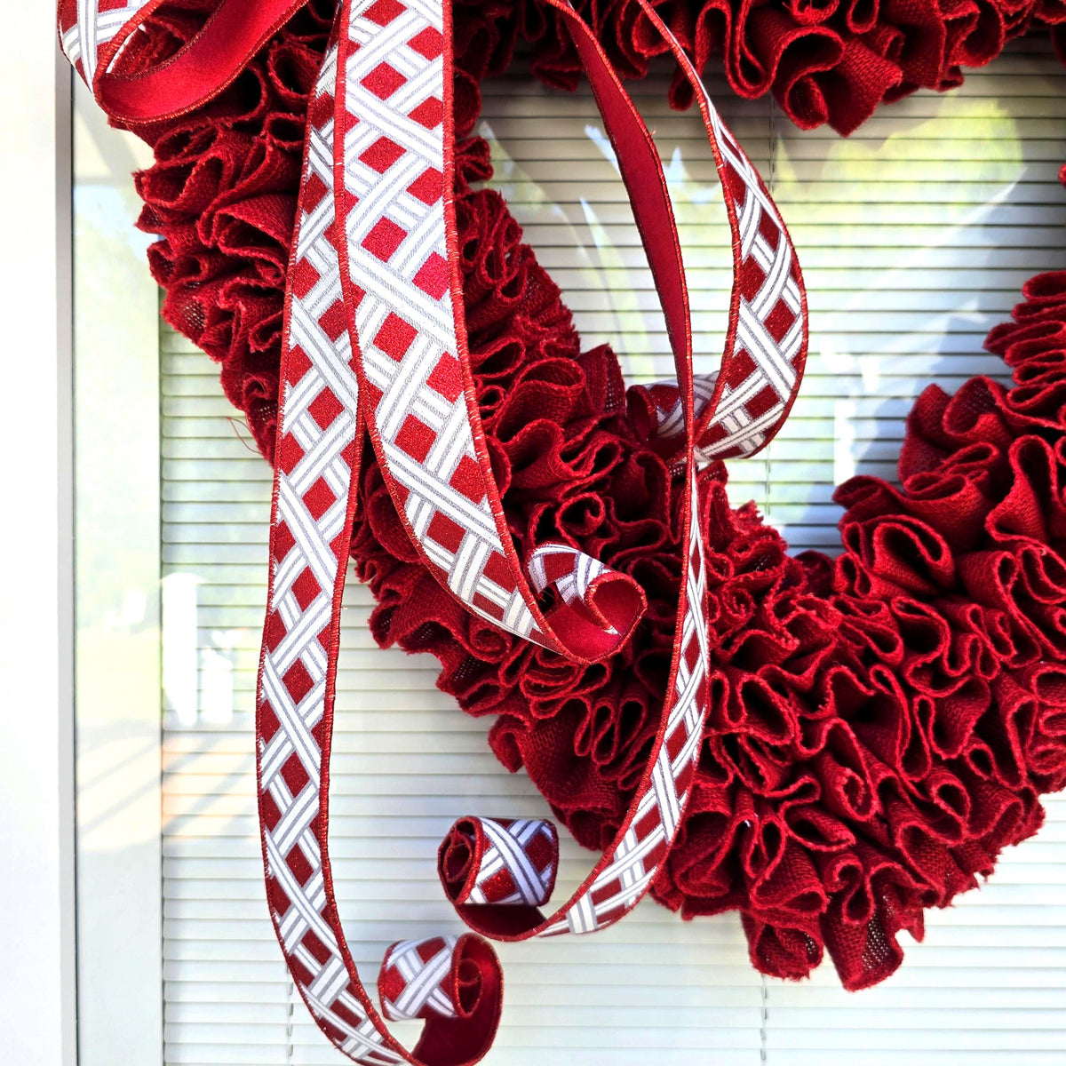 Valentine Wreath For Front Door Decor - Outdoor VDay Red Heart Shaped Hanger