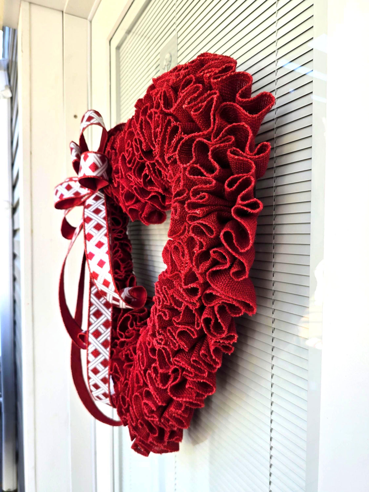 Valentine Wreath For Front Door Decor - Outdoor VDay Red Heart Shaped Hanger