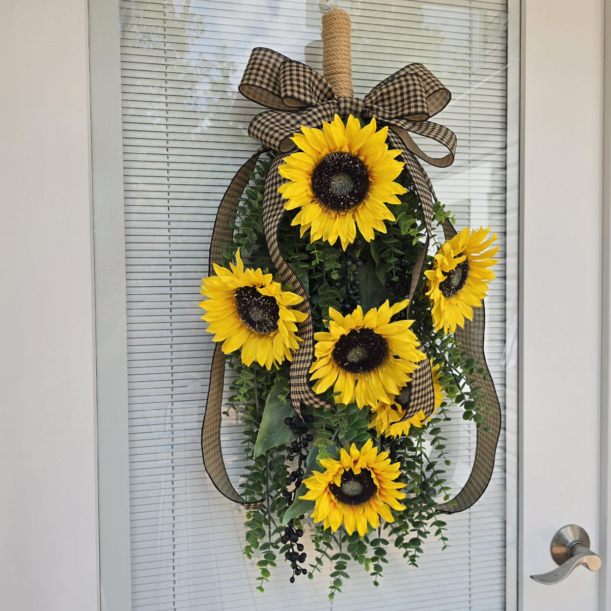 Spring Summer Fall Wreath For Front Door Decor, Double Door Wreaths, Outdoor Porch Decor, Double Door Decor, Yellow Sunflower Teardrop Swag