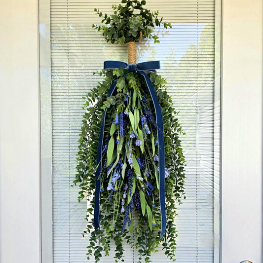 Year Round Wreath Swag For Front Door Decor With Blue Lavender Florals, Nautical Wreath, Spring Summer Wreath, Rustic Farmhouse Decoration