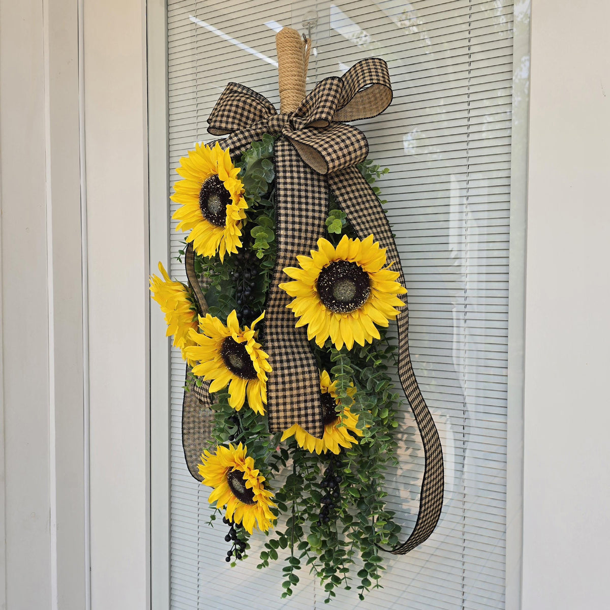 Spring Summer Fall Wreath For Front Door Decor, Double Door Wreaths, Outdoor Porch Decor, Double Door Decor, Yellow Sunflower Teardrop Swag