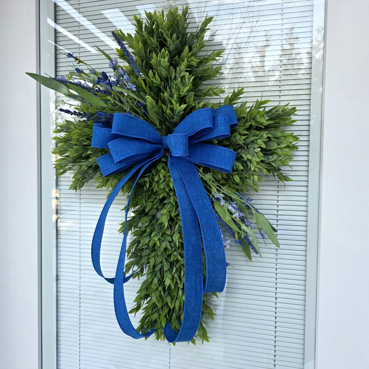 EASTER CROSS WREATH For Front Door, Double Door Wreaths, Memorial, Year Round, Religious Wall Decor, Christian Church, Christianity Gift