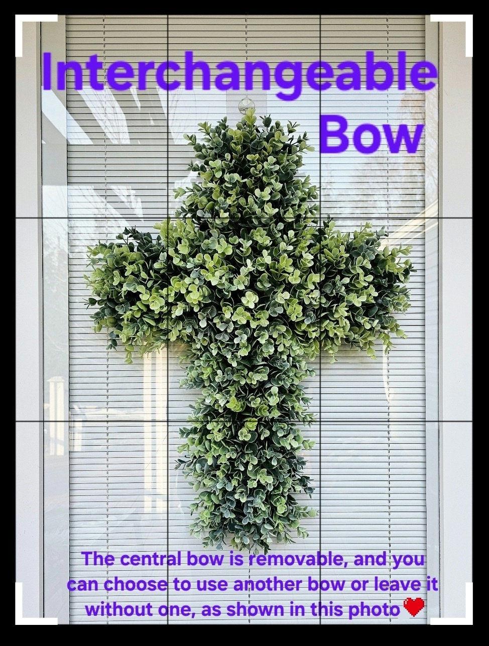Boxwood Cross Wreath for Front Door, Farmhouse Religious Decor, Easter & Lent Cross Wreaths, Christian Door Hanger
