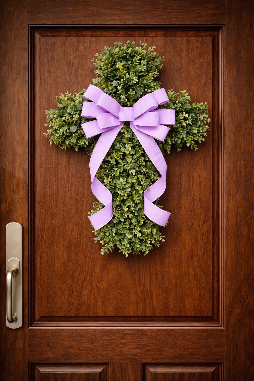EASTER CROSS WREATH For Front Door, Double Door Wreaths, Memorial, Year Round, Religious Wall Decor, Christian Church, Christianity Gift