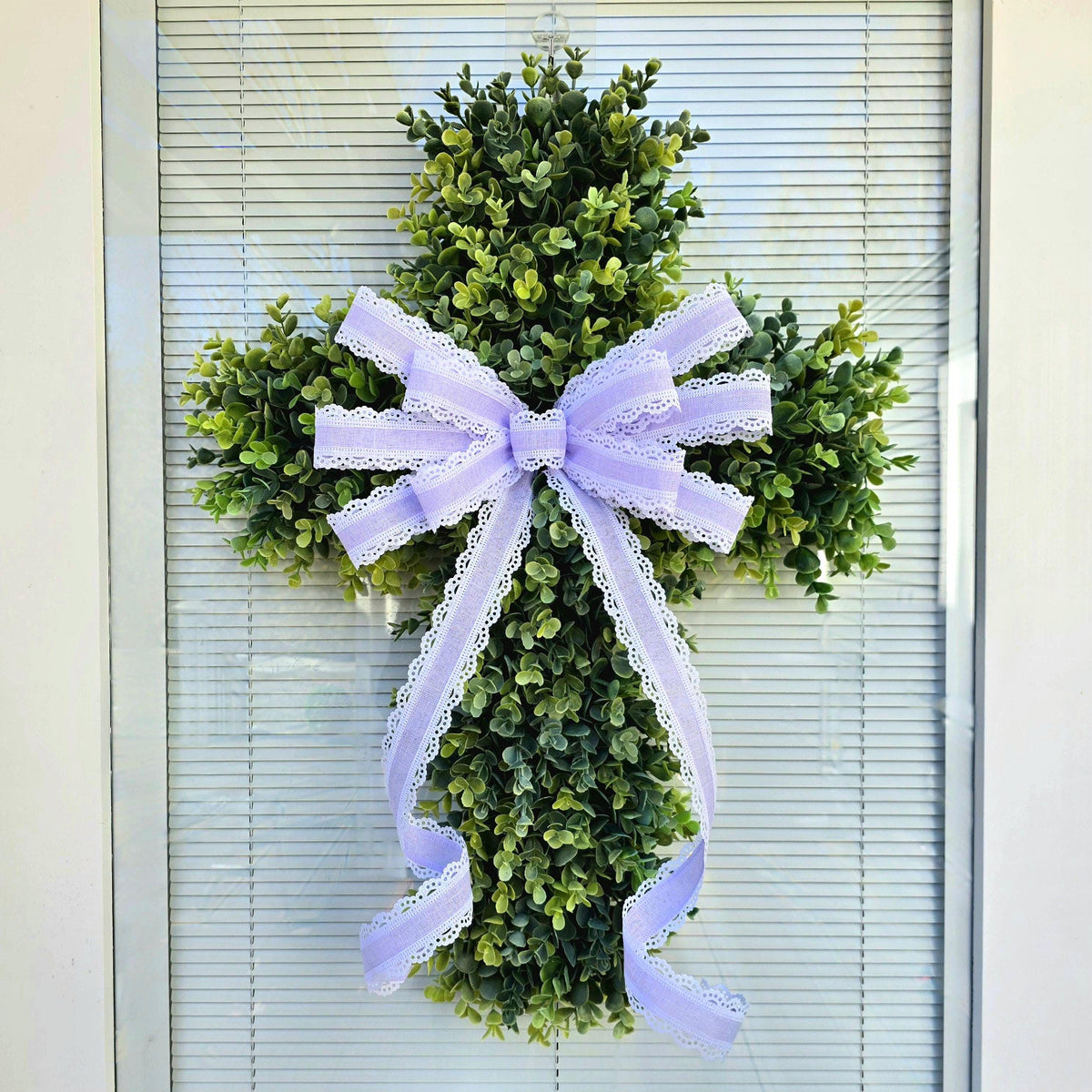EASTER CROSS WREATH For Front Door, Double Door Wreaths, Memorial, Year Round, Religious Wall Decor, Christian Church, Christianity Gift