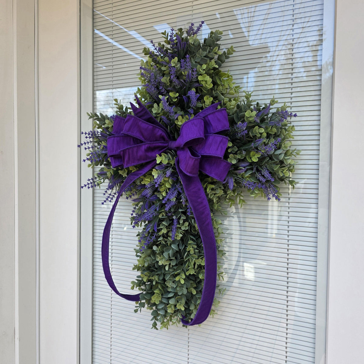 EASTER CROSS WREATH For Front Door, Double Door Wreaths, Memorial, Year Round, Religious Wall Decor, Christian Church, Christianity Gift