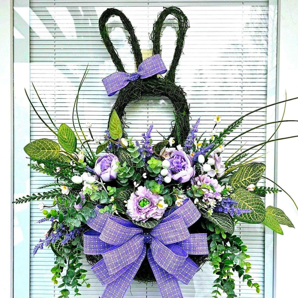 Easter Bunny Wreath For Front Door With Floral Basket Outdoor Rustic Farmhouse Decor
