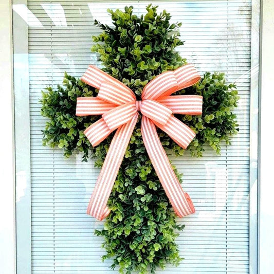 EASTER CROSS WREATH For Front Door, Double Door Wreaths, Memorial, Year Round, Religious Wall Decor, Christian Church, Christianity Gift