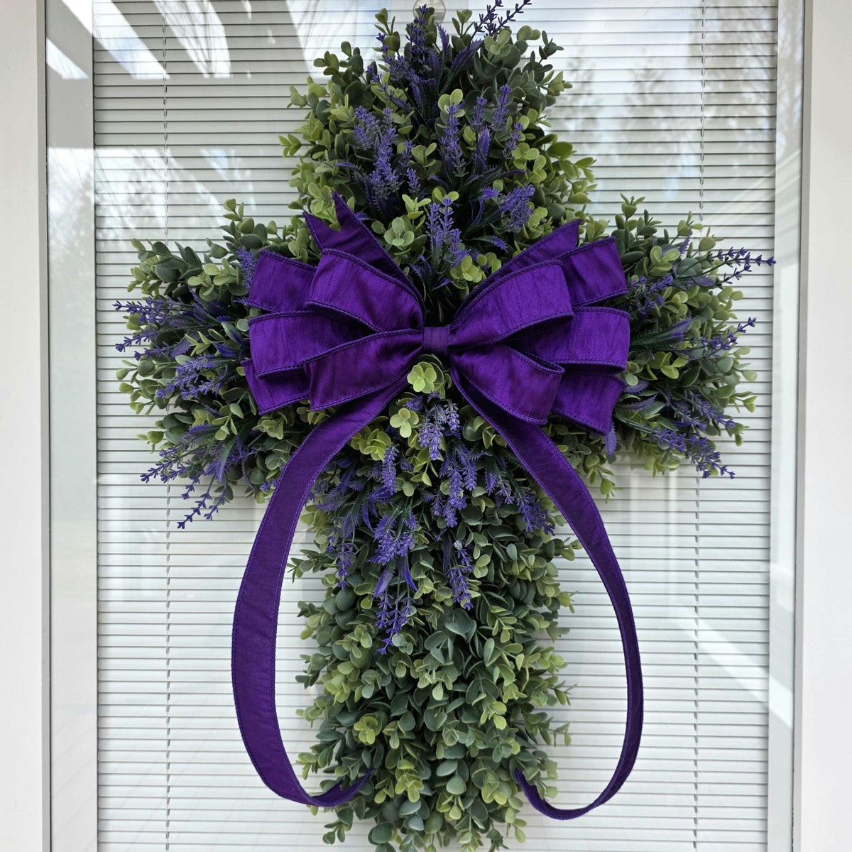 EASTER CROSS WREATH For Front Door, Double Door Wreaths, Memorial, Year Round, Religious Wall Decor, Christian Church, Christianity Gift
