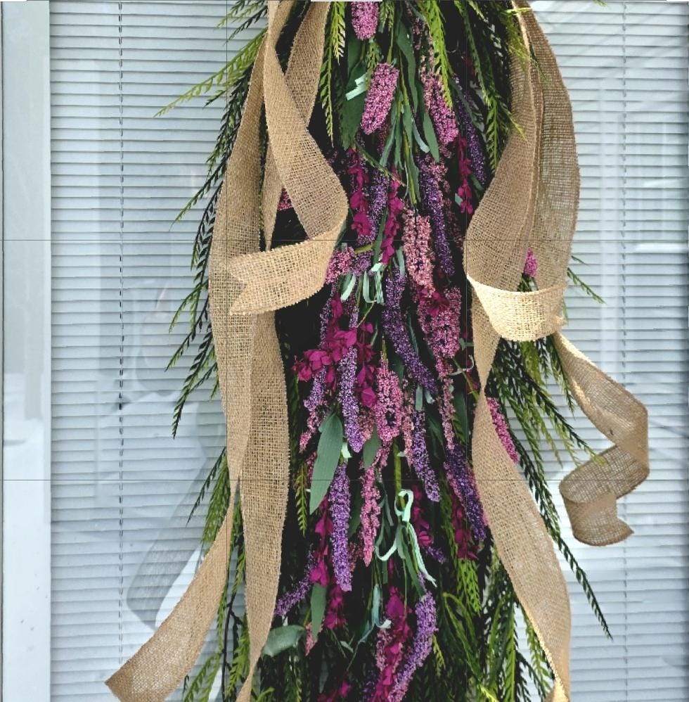 Spring Wreath, Summer Wreath, Outdoor Wreath, Double Door Wreaths, Teardrop Swag, Pink Purple Lavender Swag