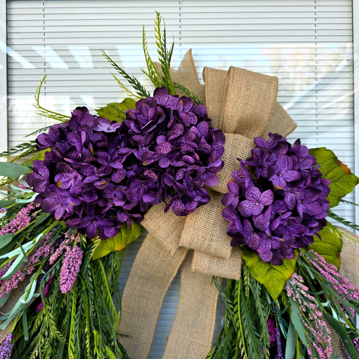 Spring Summer Wreath For Front Door Decor Outdoor With Purple Florals Lavender & Saw Grass, Double Door Wreaths, Porch, Rustic Farmhouse
