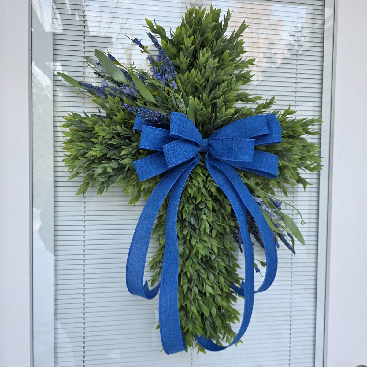 EASTER CROSS WREATH For Front Door, Double Door Wreaths, Memorial, Year Round, Religious Wall Decor, Christian Church, Christianity Gift