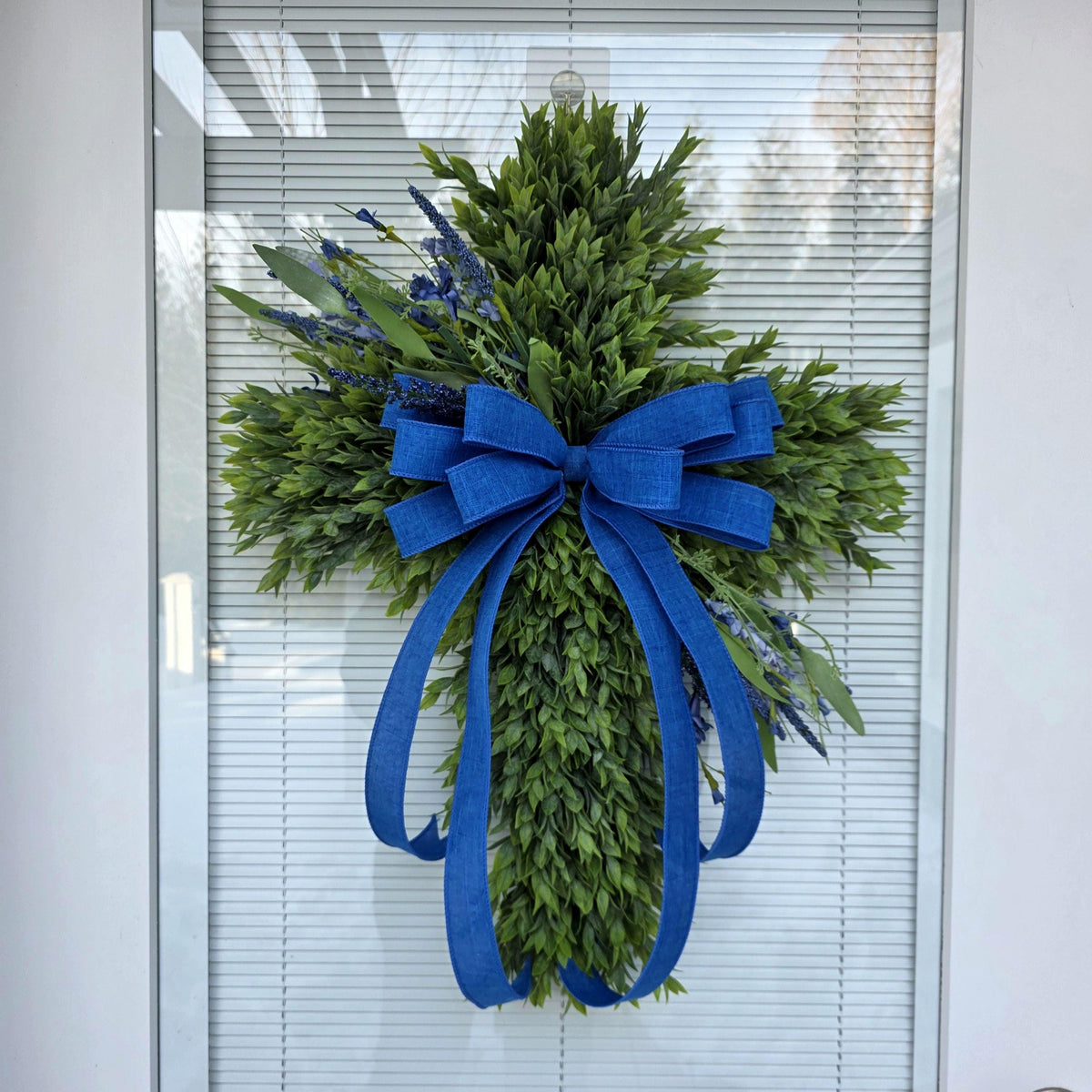 EASTER CROSS WREATH For Front Door, Double Door Wreaths, Memorial, Year Round, Religious Wall Decor, Christian Church, Christianity Gift