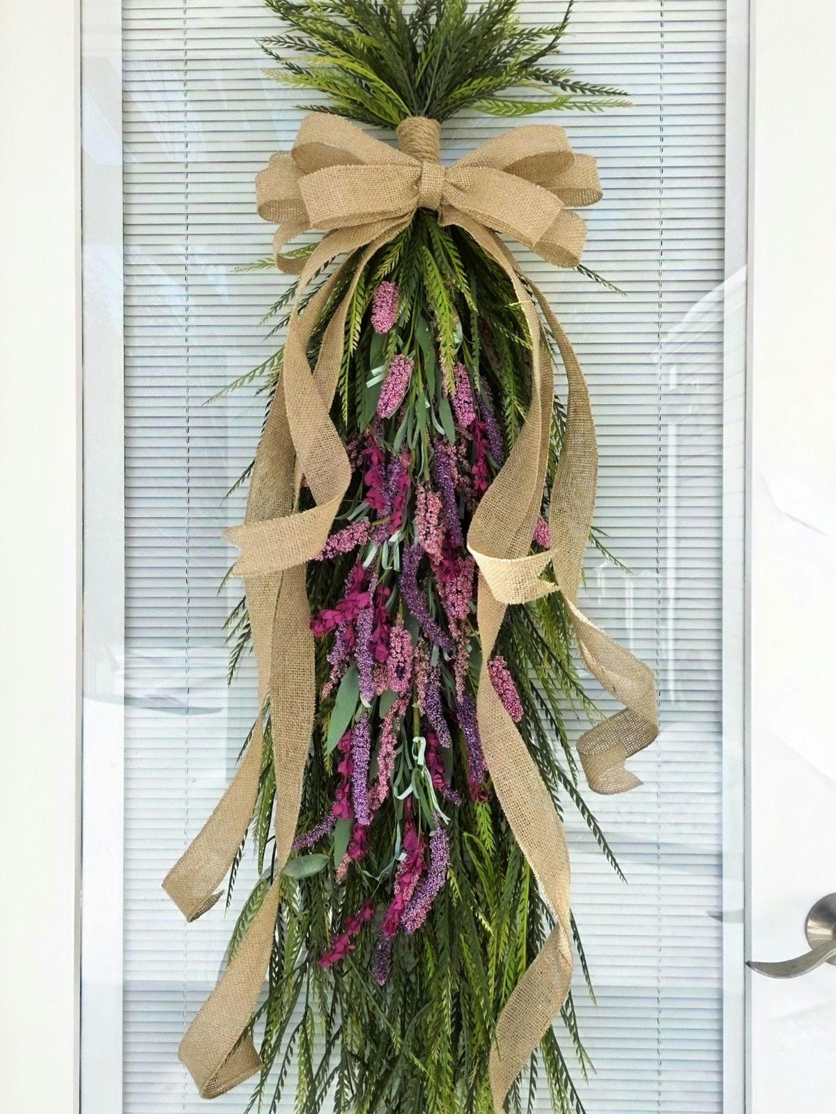 Spring Wreath, Summer Wreath, Outdoor Wreath, Double Door Wreaths, Teardrop Swag, Pink Purple Lavender Swag