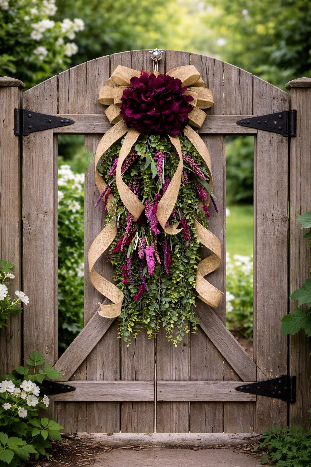 Handmade Spring Summer Fall Wreath Teardrop Swag For Front Door Outdoor Year Round Double Door Wreaths Porch Decor Hydrangea Lavender Floral