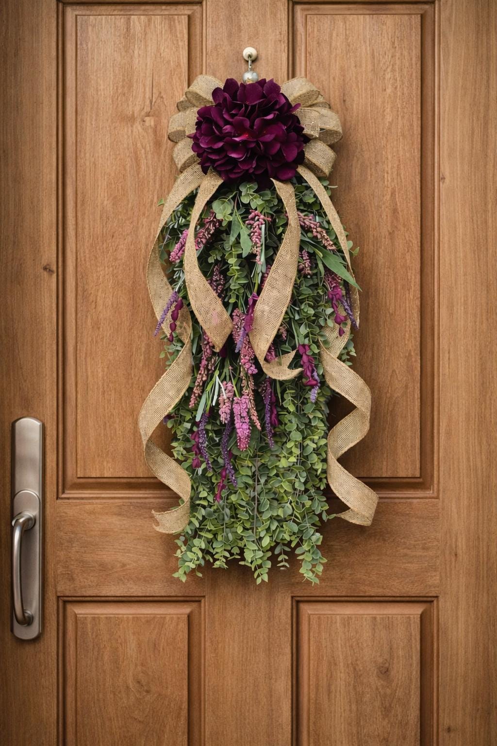 Handmade Spring Summer Fall Wreath Teardrop Swag For Front Door Outdoor Year Round Double Door Wreaths Porch Decor Hydrangea Lavender Floral