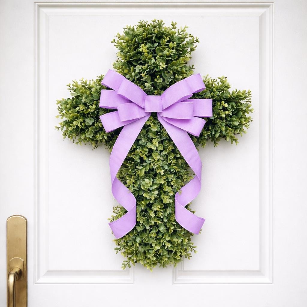 EASTER CROSS WREATH For Front Door, Double Door Wreaths, Memorial, Year Round, Religious Wall Decor, Christian Church, Christianity Gift