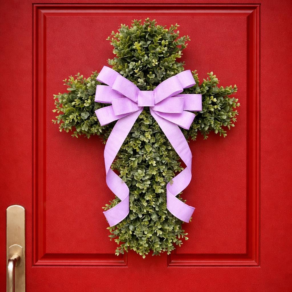 EASTER CROSS WREATH For Front Door, Double Door Wreaths, Memorial, Year Round, Religious Wall Decor, Christian Church, Christianity Gift