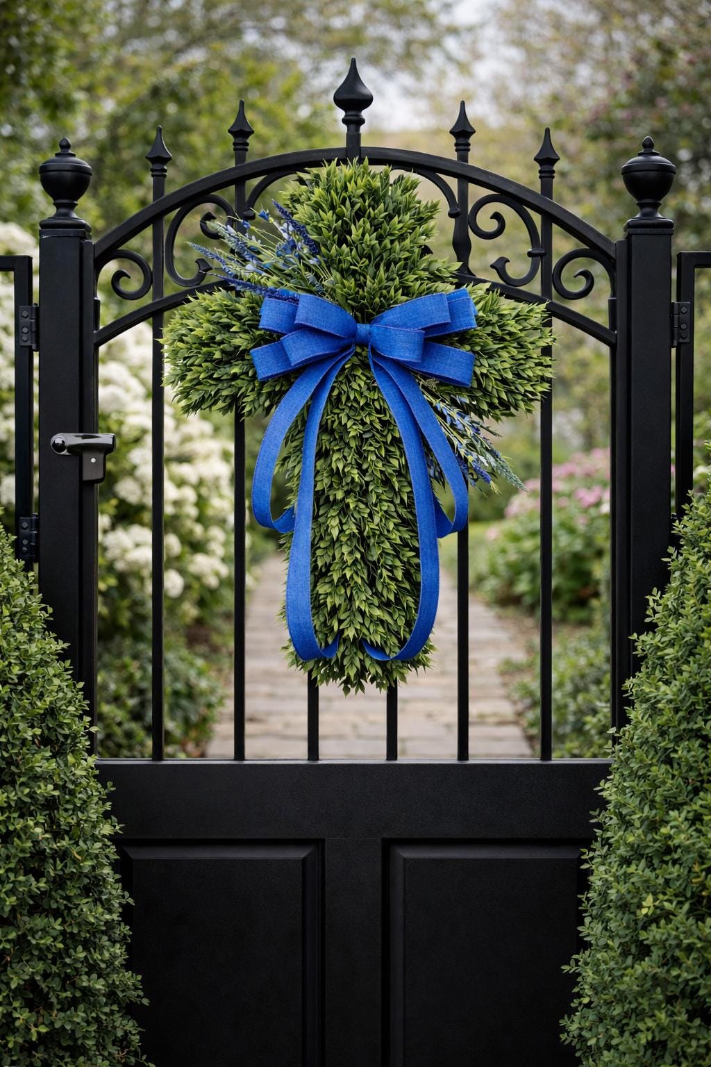 EASTER CROSS WREATH For Front Door, Double Door Wreaths, Memorial, Year Round, Religious Wall Decor, Christian Church, Christianity Gift