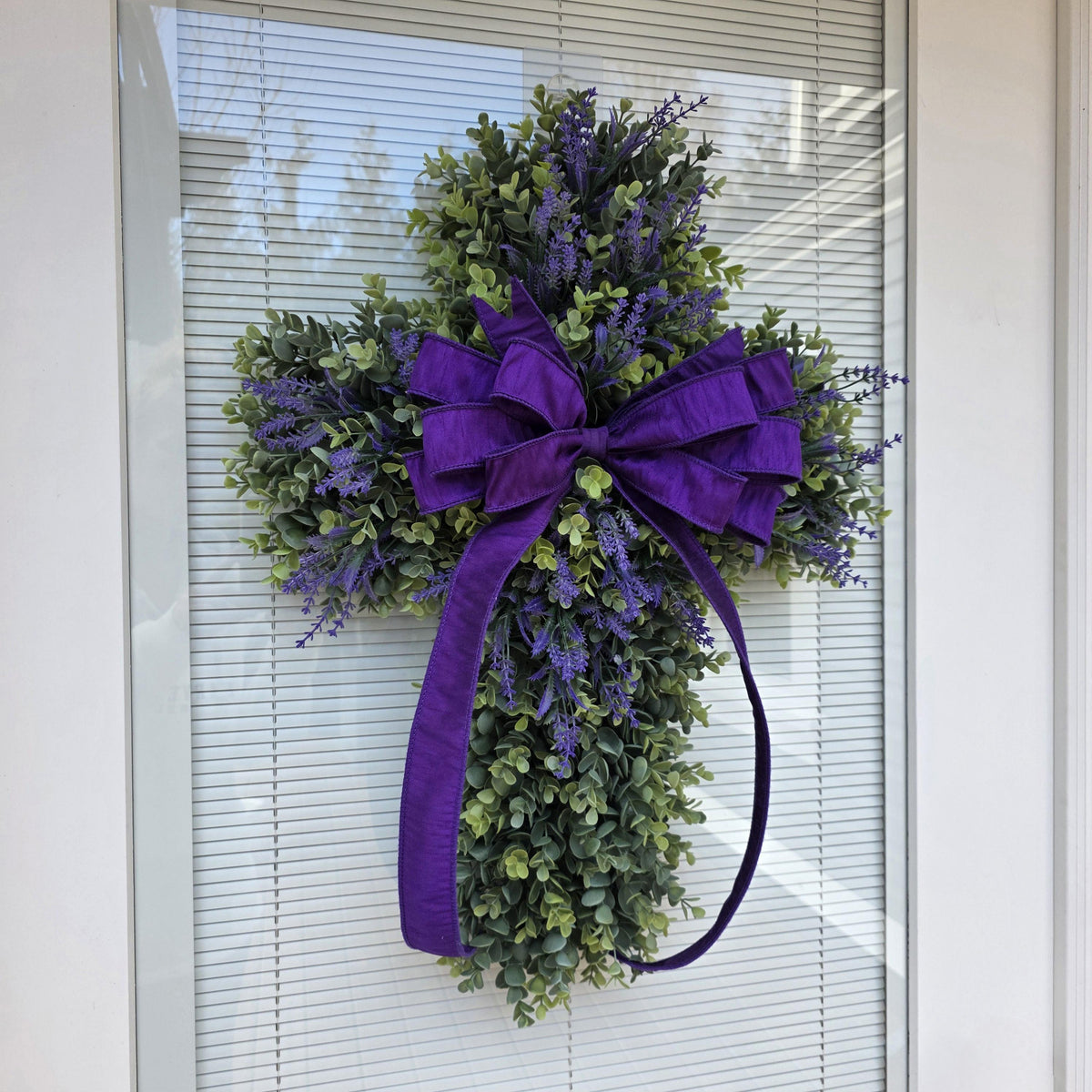 EASTER CROSS WREATH For Front Door, Double Door Wreaths, Memorial, Year Round, Religious Wall Decor, Christian Church, Christianity Gift