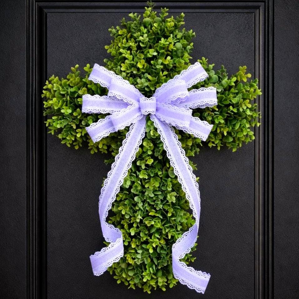 EASTER CROSS WREATH For Front Door, Double Door Wreaths, Memorial, Year Round, Religious Wall Decor, Christian Church, Christianity Gift