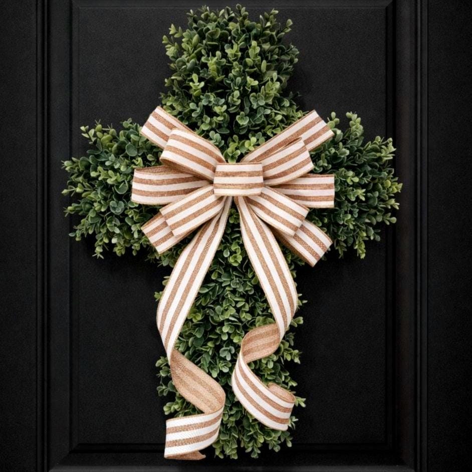 EASTER CROSS WREATH For Front Door, Double Door Wreaths, Memorial, Year Round, Religious Wall Decor, Christian Church, Christianity Gift