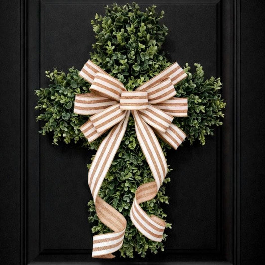 EASTER CROSS WREATH For Front Door, Double Door Wreaths, Memorial, Year Round, Religious Wall Decor, Christian Church, Christianity Gift