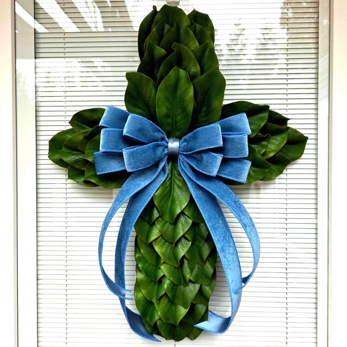 Magnolia Leaf Cross Wreath for Front Door, Farmhouse Religious Decor, Jesus Easter & Lent Cross Wreaths, Christian Door Hanger