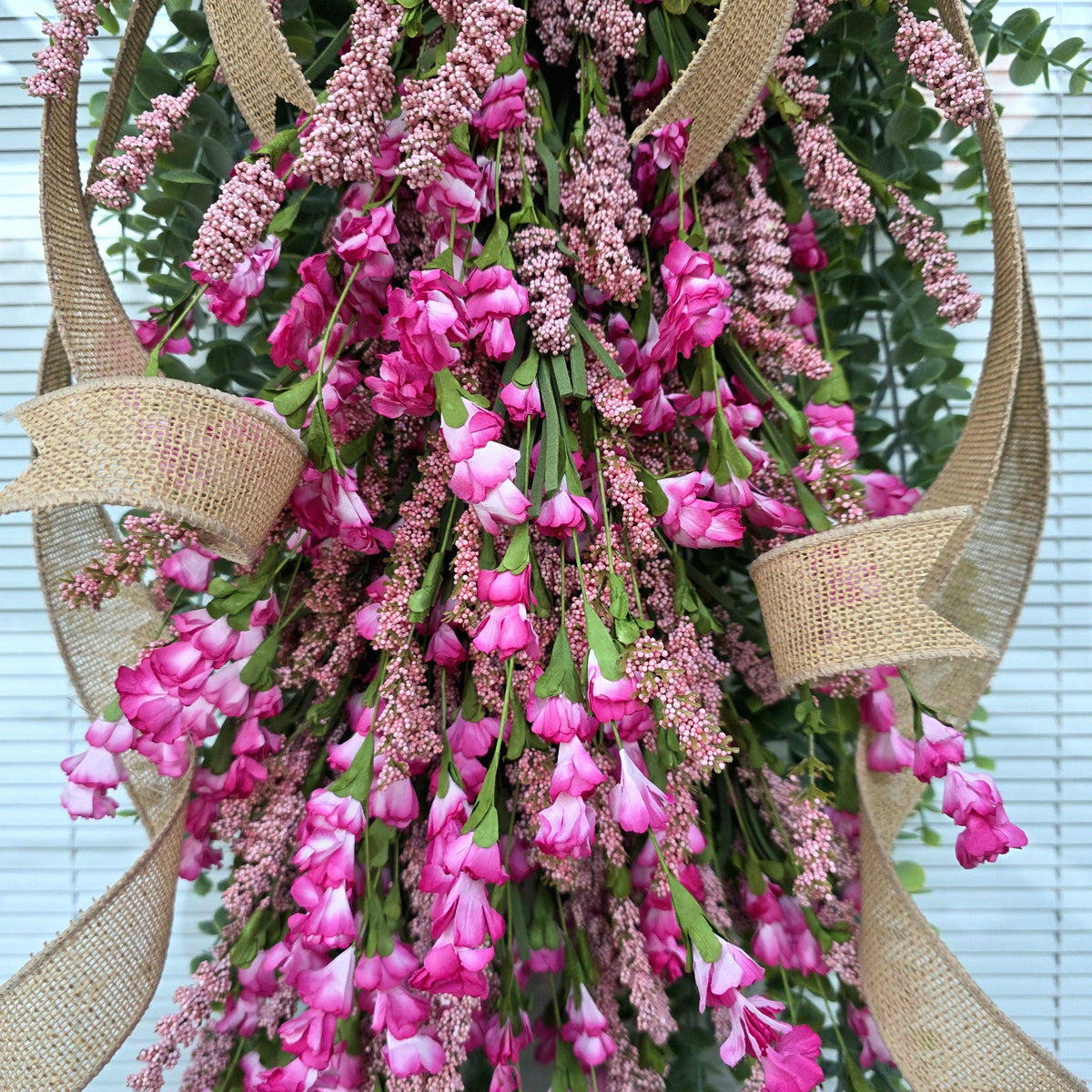 Spring Summer Wreath, Front Door Wreaths, Handmade Pink Floral Teardrop Door Swag, Double Door Wreaths, Outdoor Porch Decor