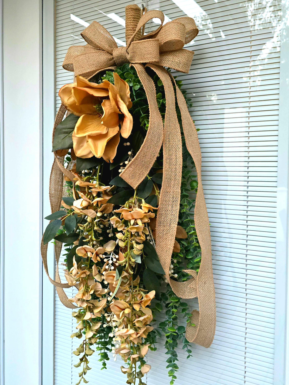 FALL WREATH, Neutral Teardrop Swag, Front Door Wreath, Everyday Farmhouse Decor, Beige Door Hanger, Double Door Decor, Outdoor Autumn Wreath