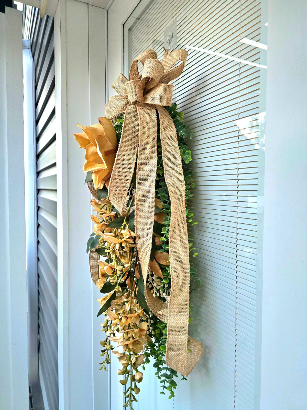 FALL WREATH, Neutral Teardrop Swag, Front Door Wreath, Everyday Farmhouse Decor, Beige Door Hanger, Double Door Decor, Outdoor Autumn Wreath