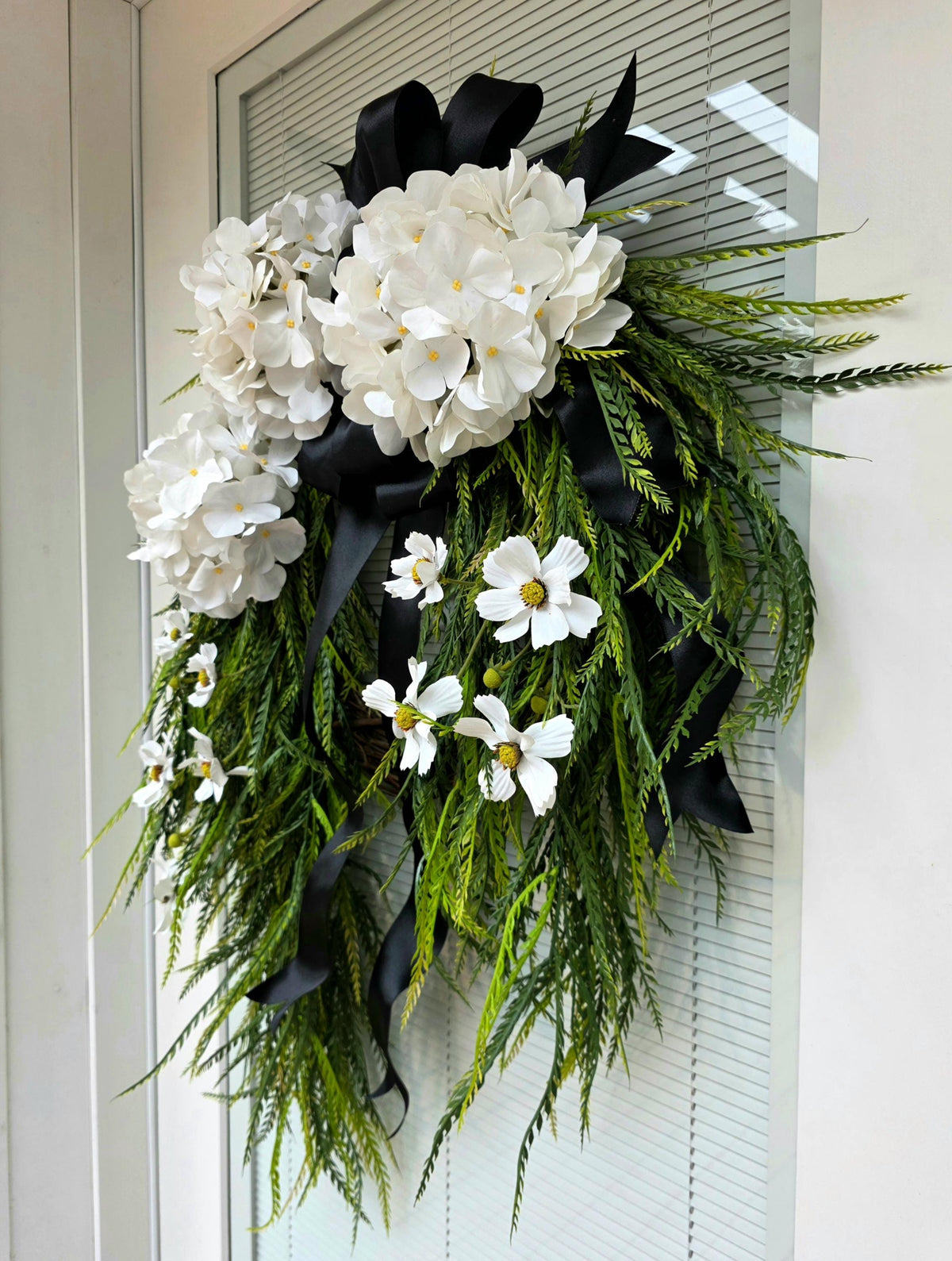 Year Round Wreath For Front Door, Everyday Wreaths, White Hydrangea Wreath, Farmhouse Decor, Double Door Wreaths, Double Door Decor, Unique