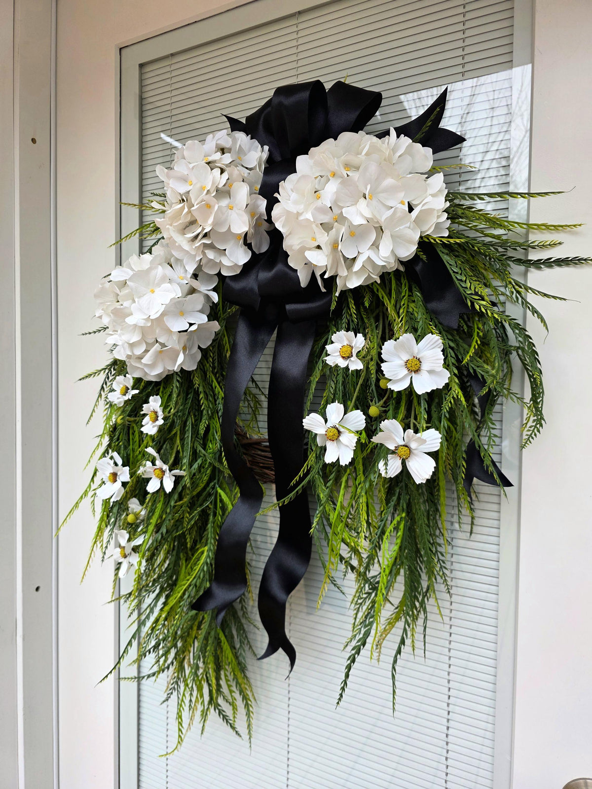 Year Round Wreath For Front Door, Everyday Wreaths, White Hydrangea Wreath, Farmhouse Decor, Double Door Wreaths, Double Door Decor, Unique