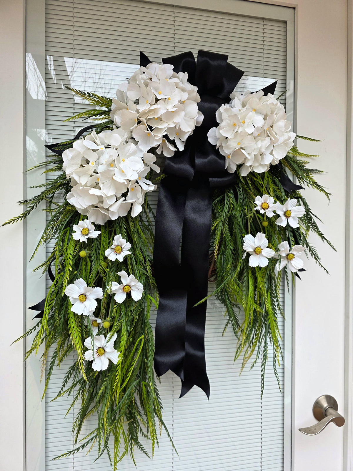 Year Round Wreath For Front Door, Everyday Wreaths, White Hydrangea Wreath, Farmhouse Decor, Double Door Wreaths, Double Door Decor, Unique